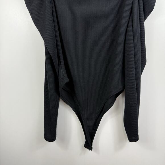 New Ribbed Bodysuit PrettyLittleThing Black Long Puff Sleeve US 8 Square Neck - Picture 11 of 15